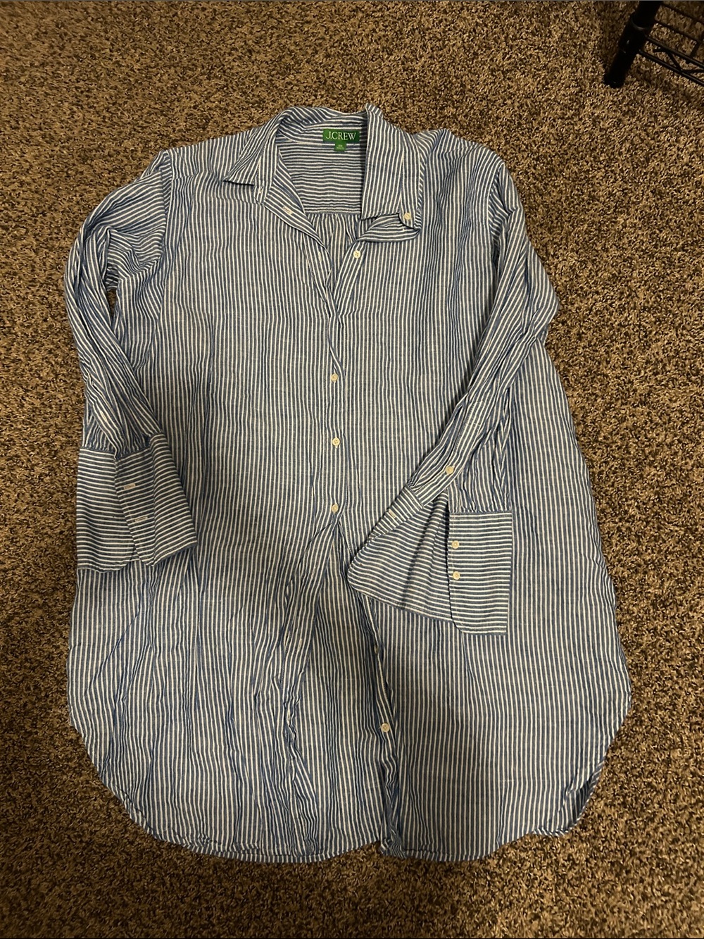 J. Crew Blue and White Vertical Stripe Casual Button-Down Shirt